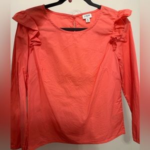 J Crew Cotton Ruffle Long Sleeve Pink Blouse